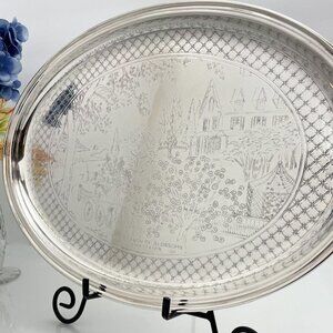 Gorham Silver Decorated Tray | Seasons Of Blossom | Winter Country Scene